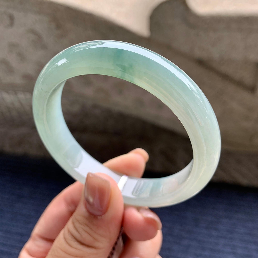 糯冰种晴底飘蓝花正圈平安镯 54.8圈口 天然缅甸A货翡翠（yc345051）