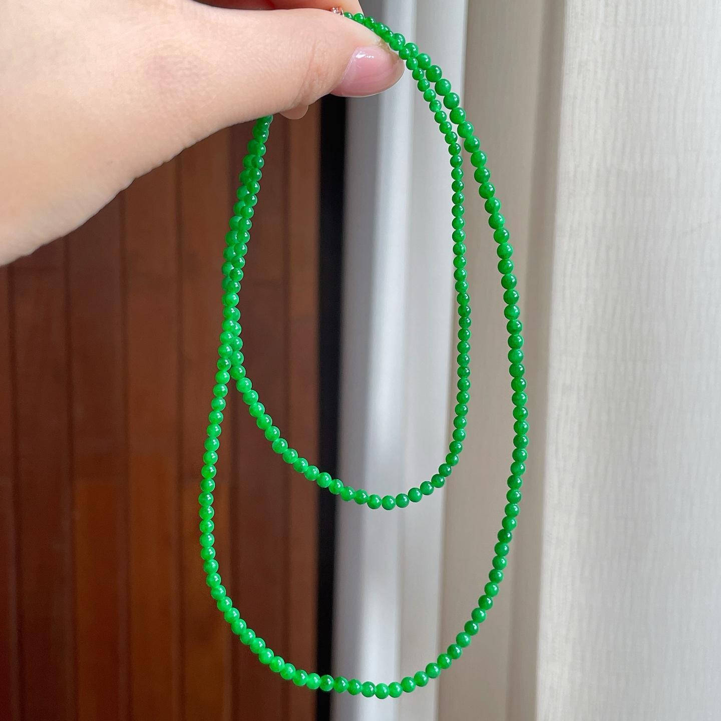 糯冰满绿翡翠珠串珠链（yc342534）