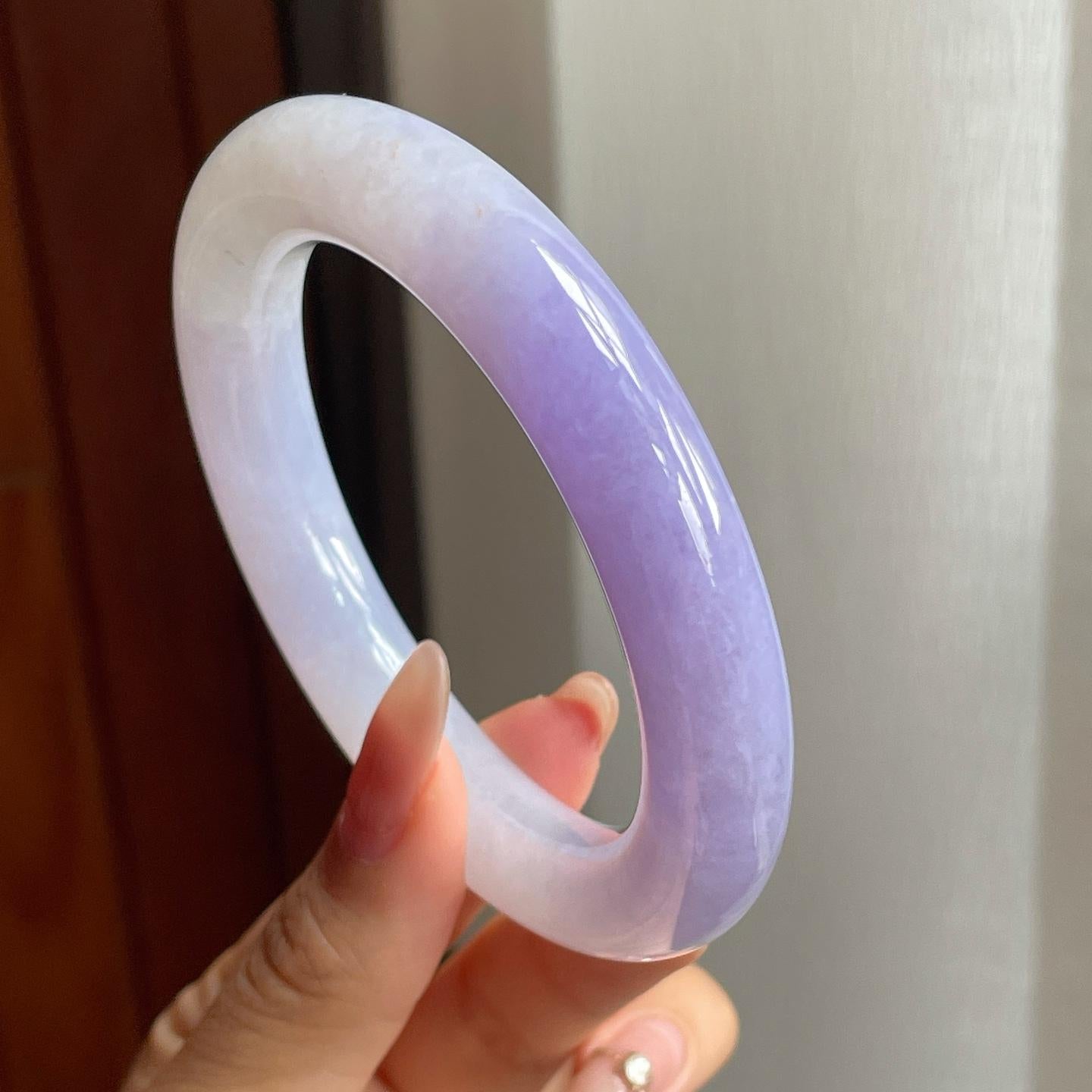 糯冰种紫罗兰翡翠圆条手镯（57mm）（yc200130）
