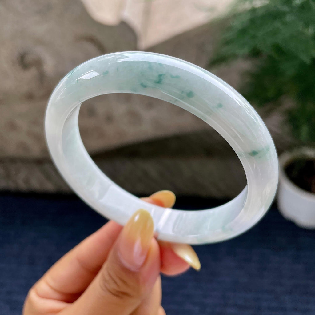 大圈口 细糯种飘花正圈平安镯59.3圈 天然缅甸A货翡翠（yc481923）