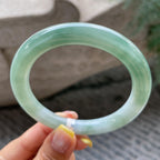 大圈口    细糯种油青色圆条手镯58.9圈      天然缅甸A货翡翠（yc366496）
