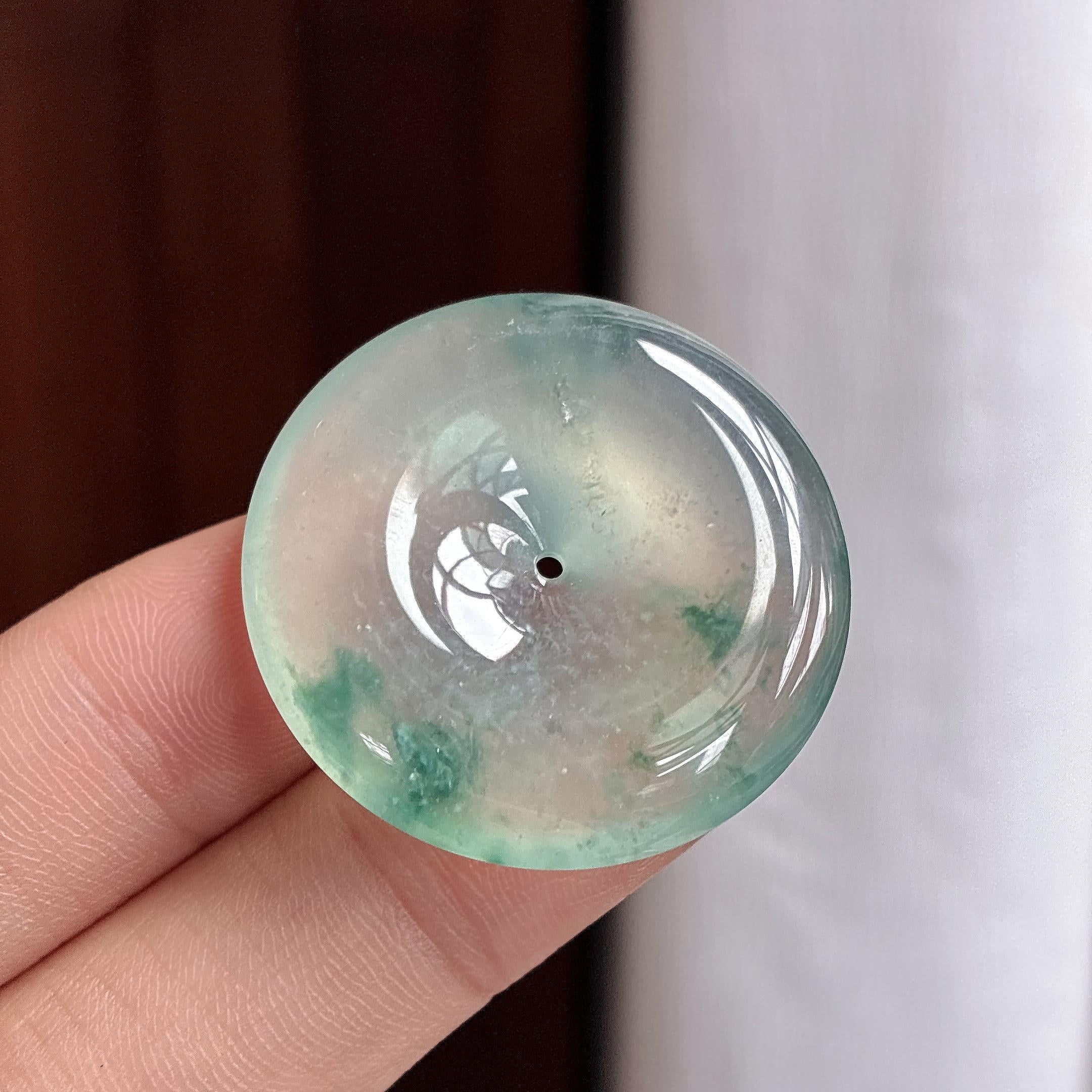 冰玻种飘花平安扣挂件 天然缅甸A货翡翠（yc465184）