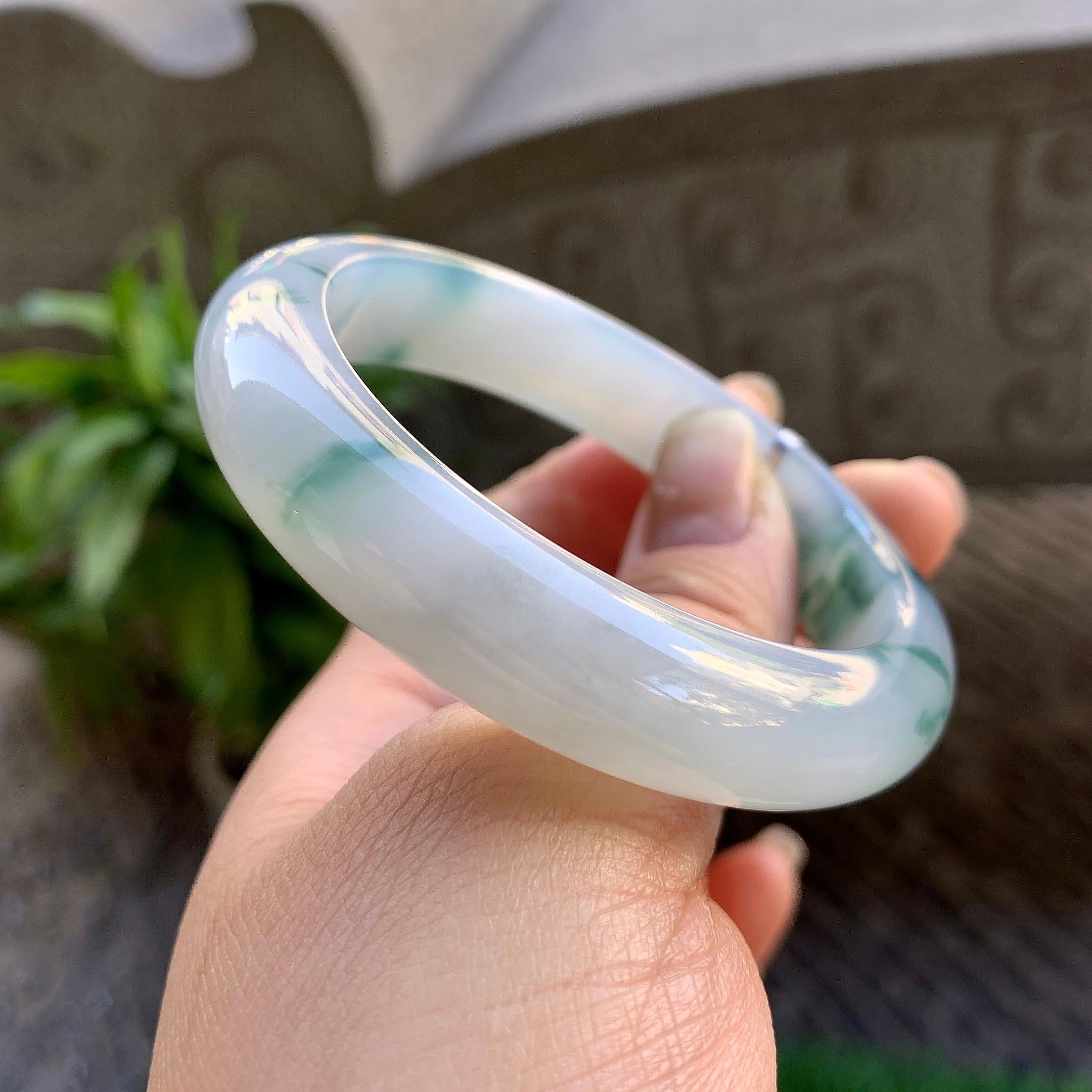 糯冰种飘花平安镯（54mm）（yc307326）
