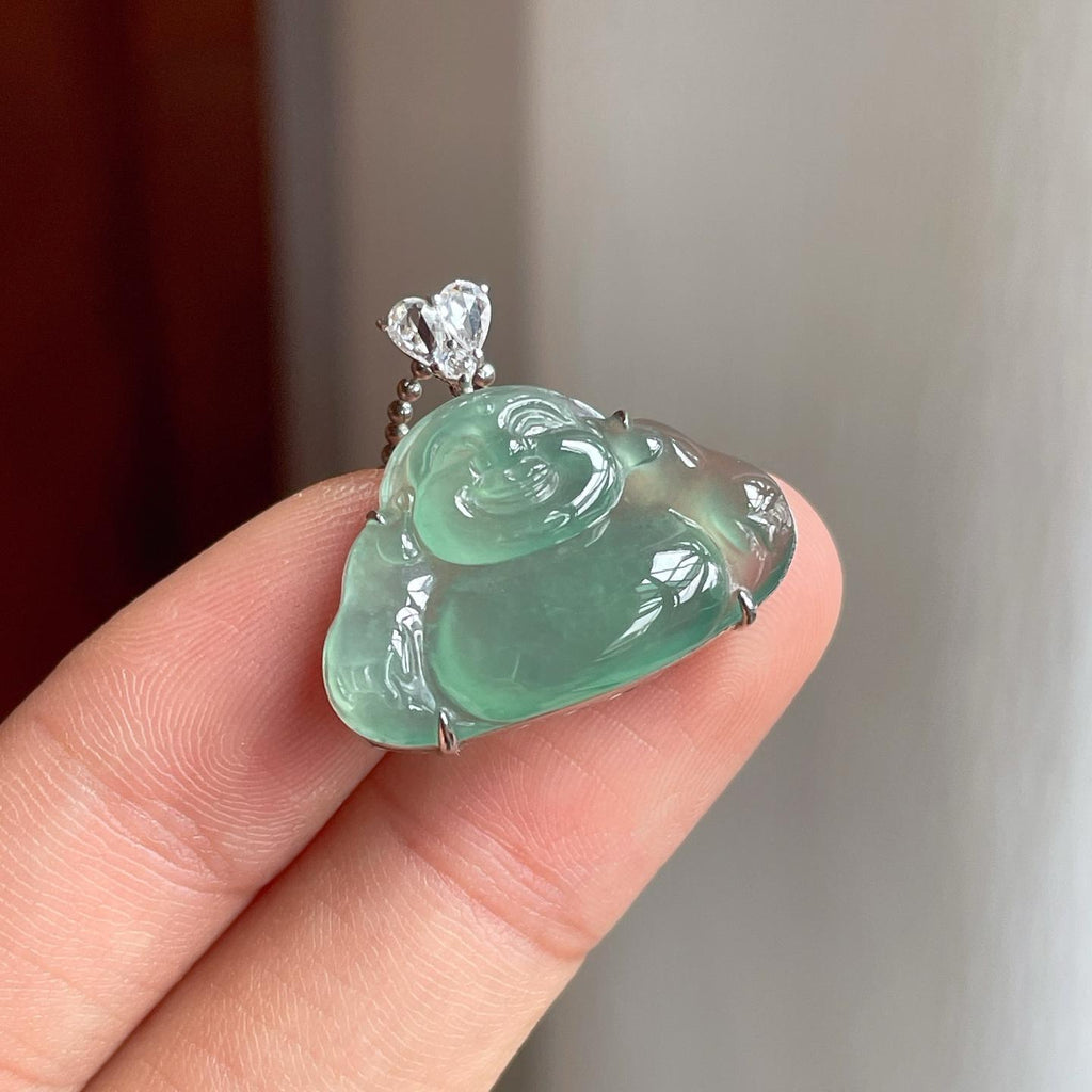 18k金镶冰种湖水绿翡翠佛公（yc257810）