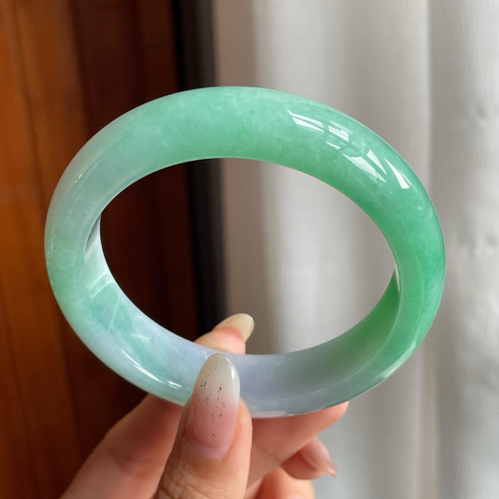 糯冰种春带彩翡翠平安镯（58mm）（yc223448）