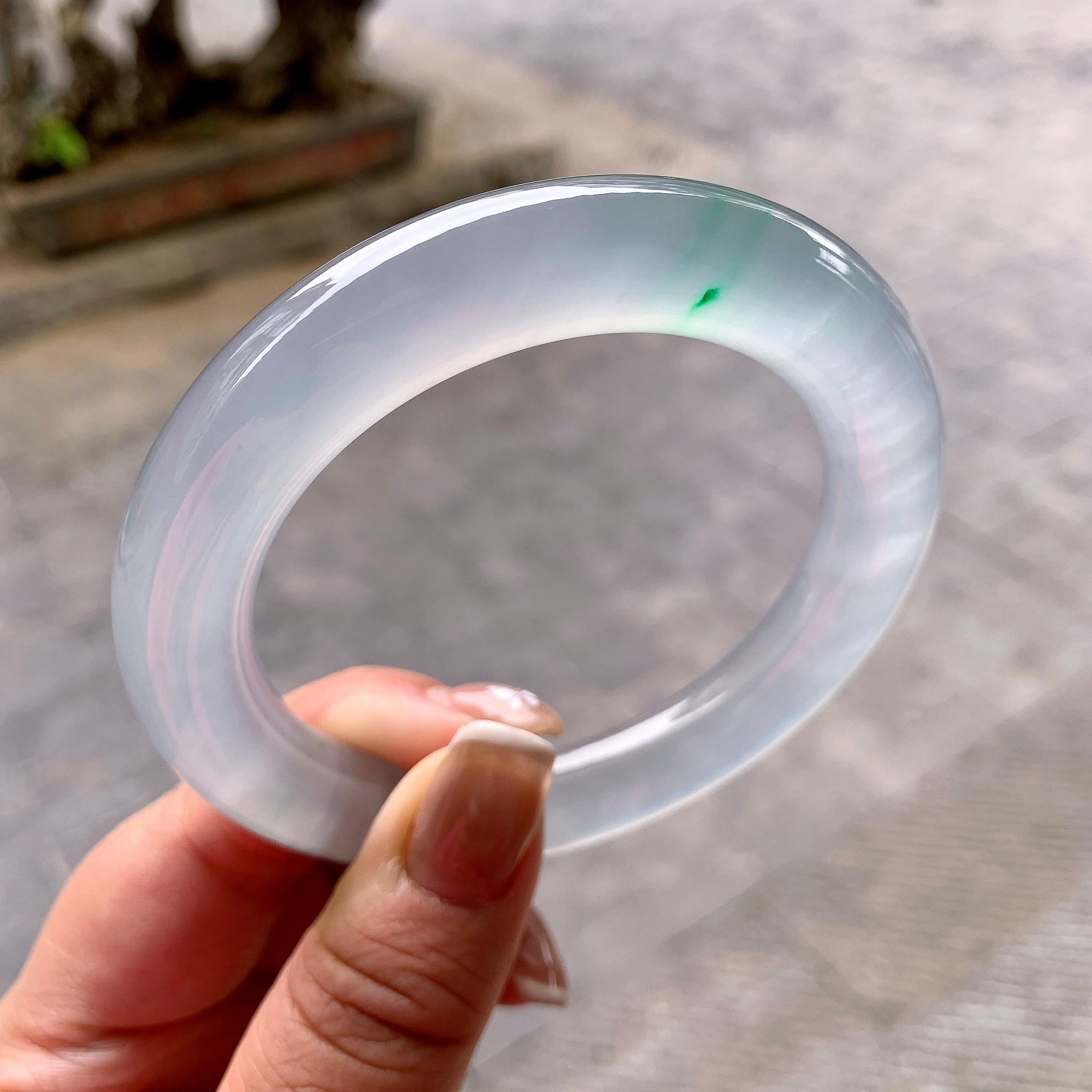 大圈口 高冰种飘金丝翠圆条手镯 60.4圈口 天然缅甸A货翡翠（yc378734）