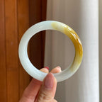 糯冰带黄翡翡翠平安镯（56.1mm）（yc302142）