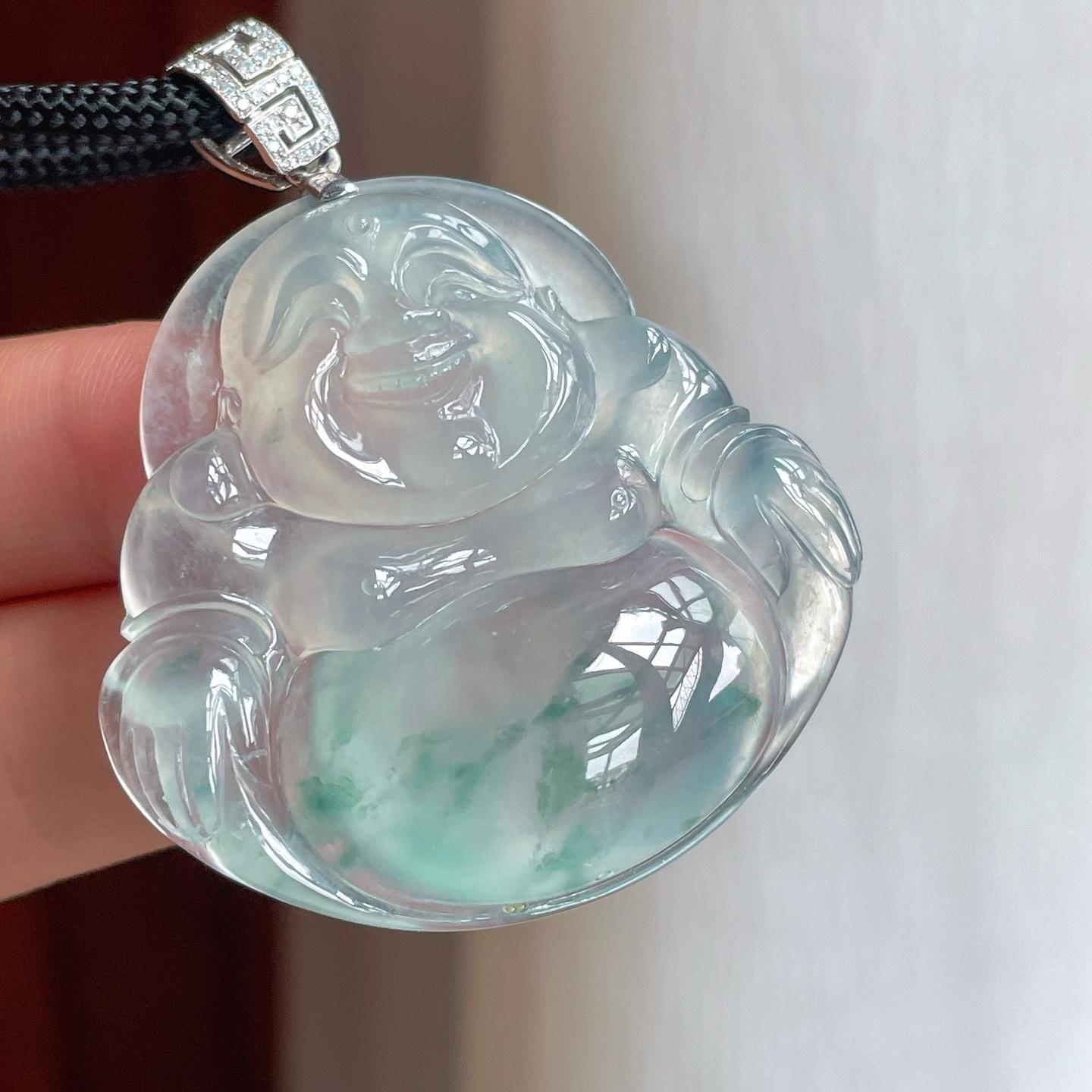 18k金扣冰种飘花翡翠佛公（yc248542）