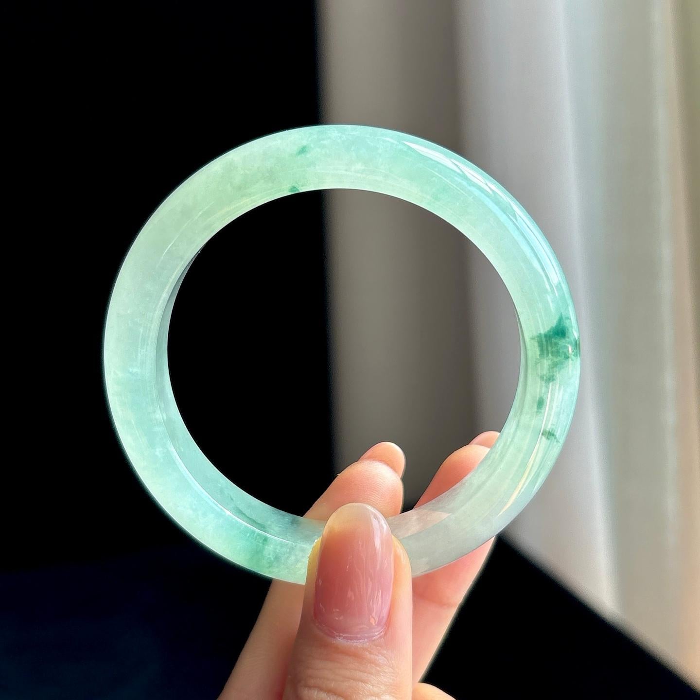 冰种飘花翡翠平安镯（53.2mm)（yc329527）