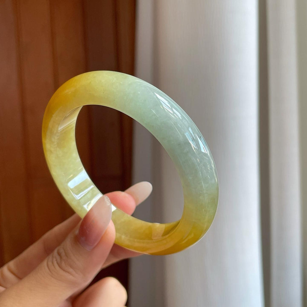 糯冰黄翡翡翠平安镯（58mm）（yc268219）