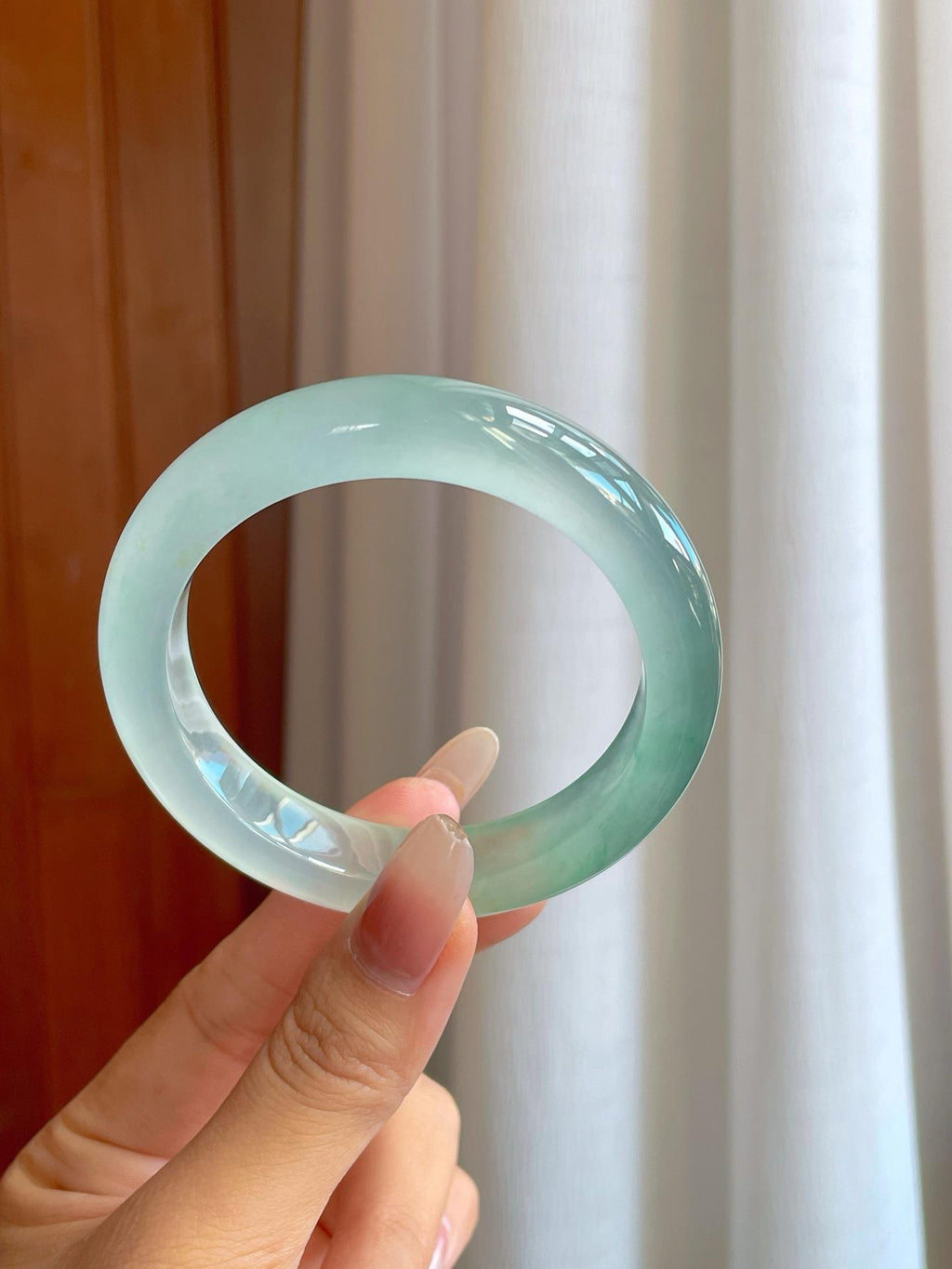 冰玻种带色翡翠平安镯（58.5mm）（yc269014）