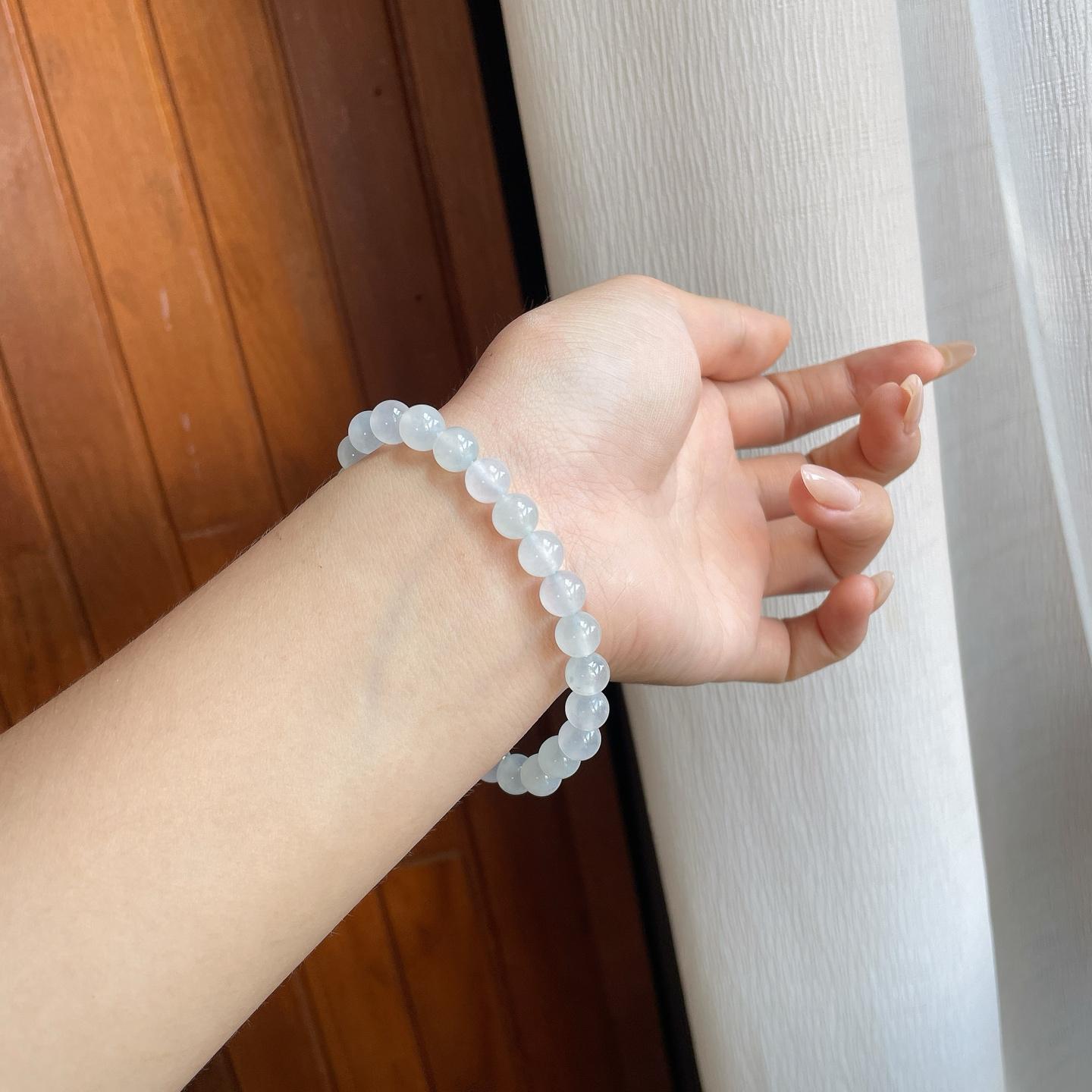 冰种无色飘花翡翠珠串手串（yc242100）