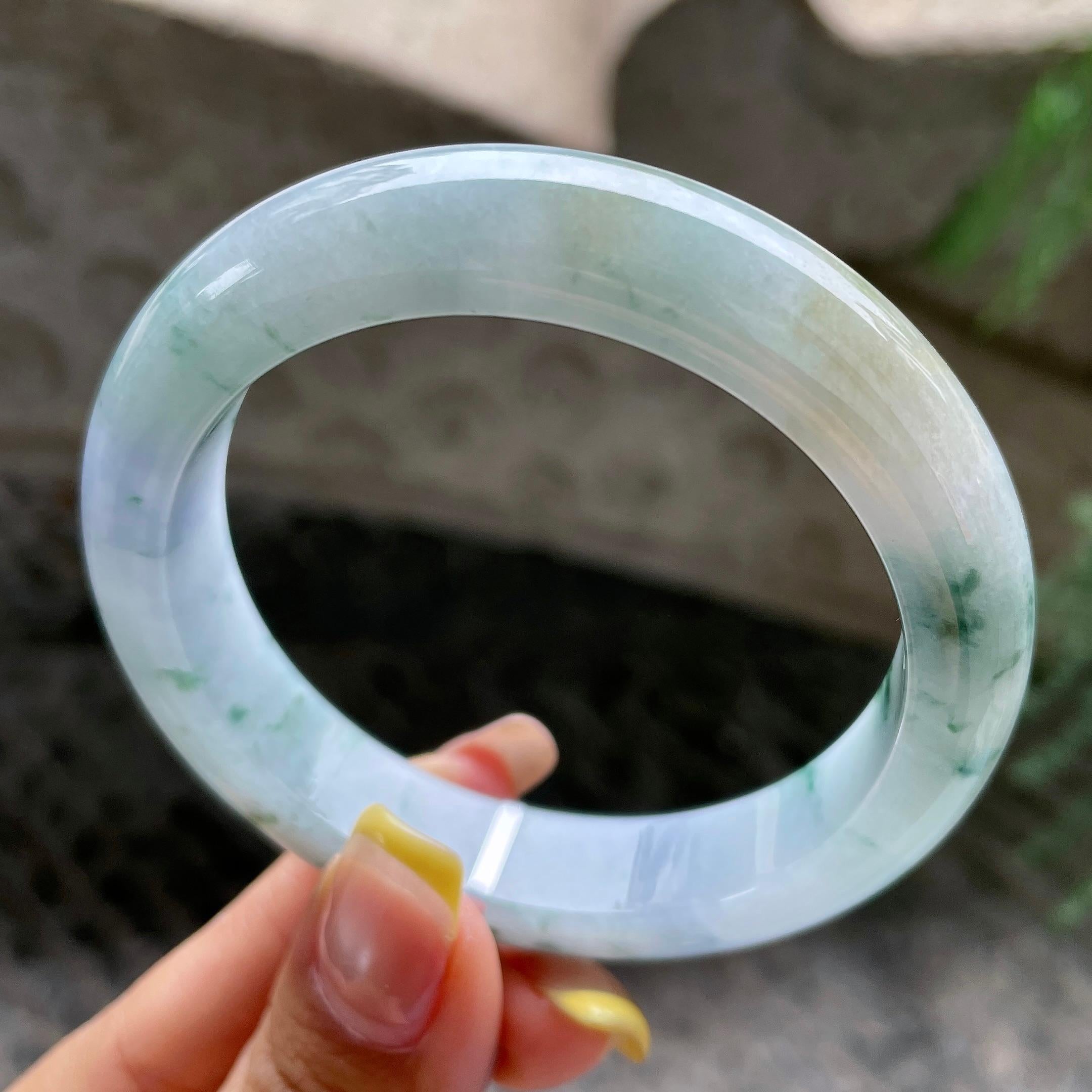 细糯种飘花正圈平安镯56圈        天然缅甸A货翡翠（yc392743）