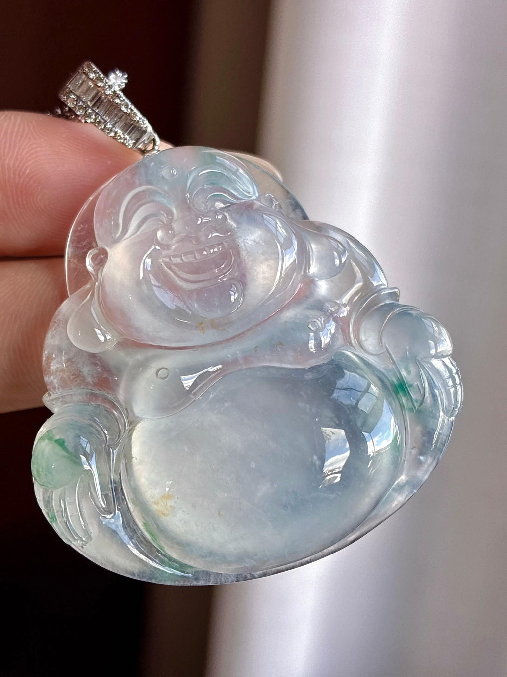 18k金扣高冰种飘花玉佛挂件 天然缅甸A货翡翠（yc699052）