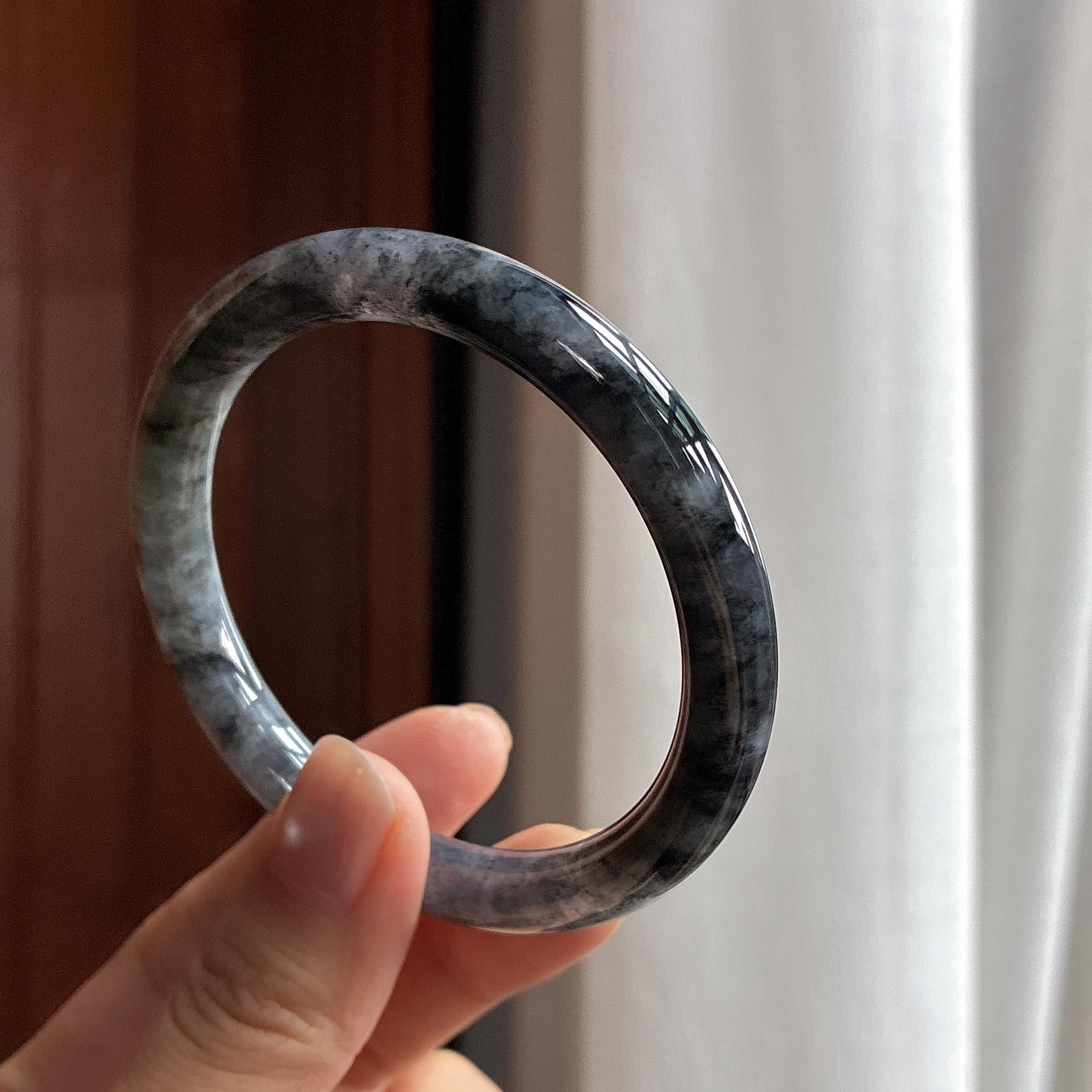 糯种乌鸡圆条手镯 55圈 天然缅甸A货翡翠（yc483621）