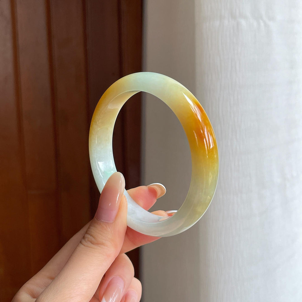糯冰黄翡翡翠平安镯（57mm)（yc424982）