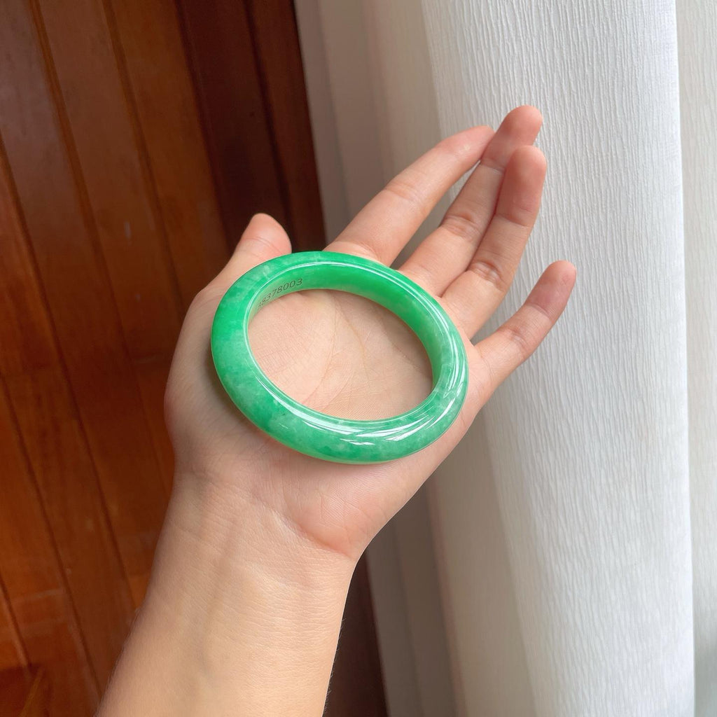 糯种满绿翡翠平安镯（55.8mm）（yc249155）