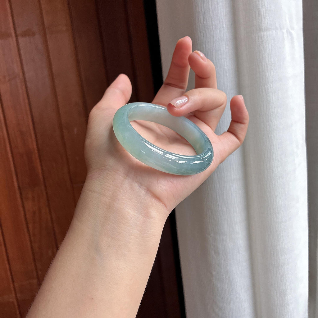 糯冰半山水贵妃镯 52圈 天然缅甸A货翡翠