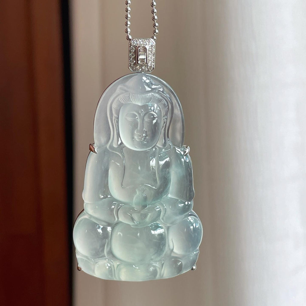 18k金镶冰种晴绿底翡翠观音（yc251033）