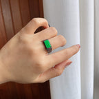 S925银镶糯种满绿翡翠马鞍戒指（yc284013）