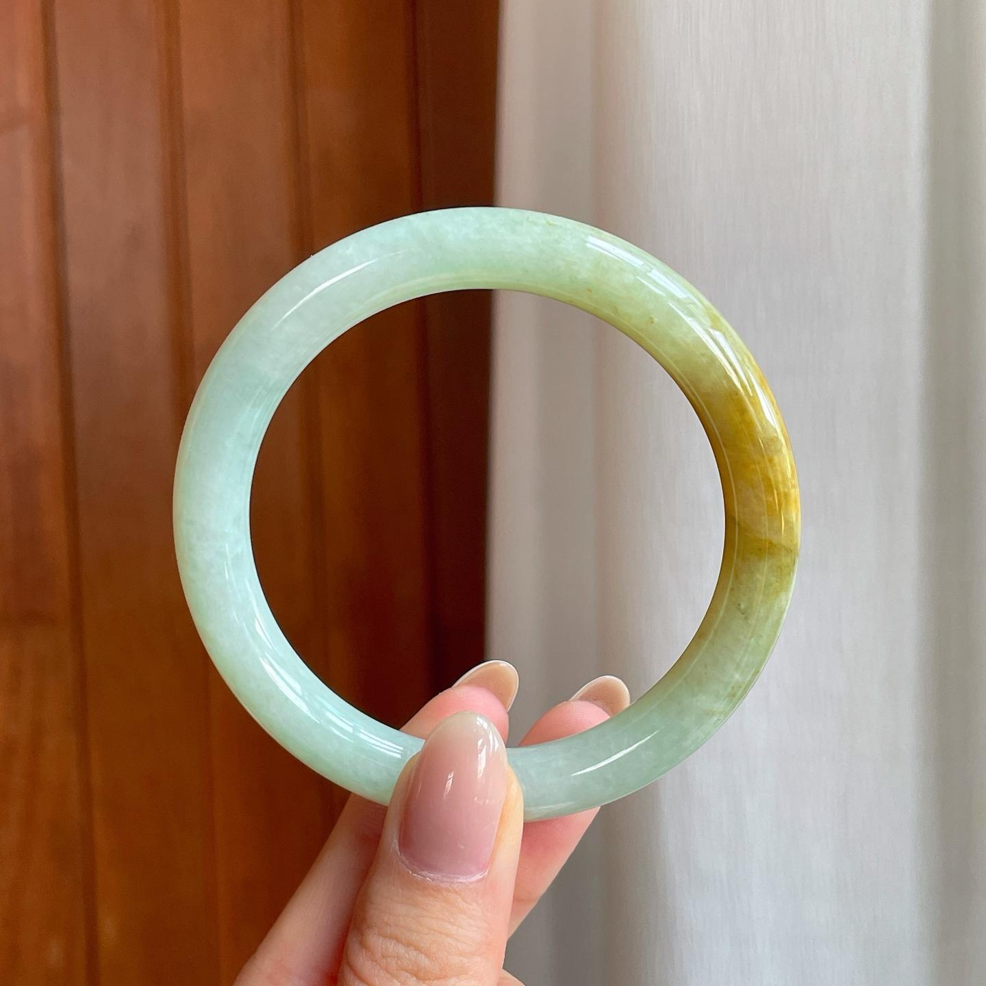 糯冰黄翡圆条翡翠手镯（57mm）（yc375385）