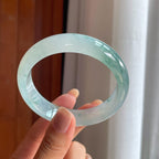 冰种飘花宽版翡翠平安镯(58.5mm)（yc422916）