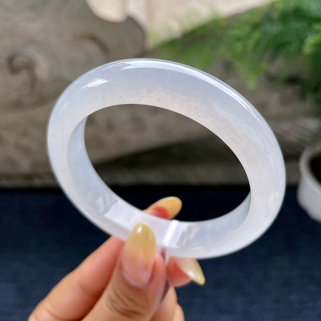 糯冰种淡紫底正圈平安镯55.6圈 天然缅甸A货翡翠（yc489330）