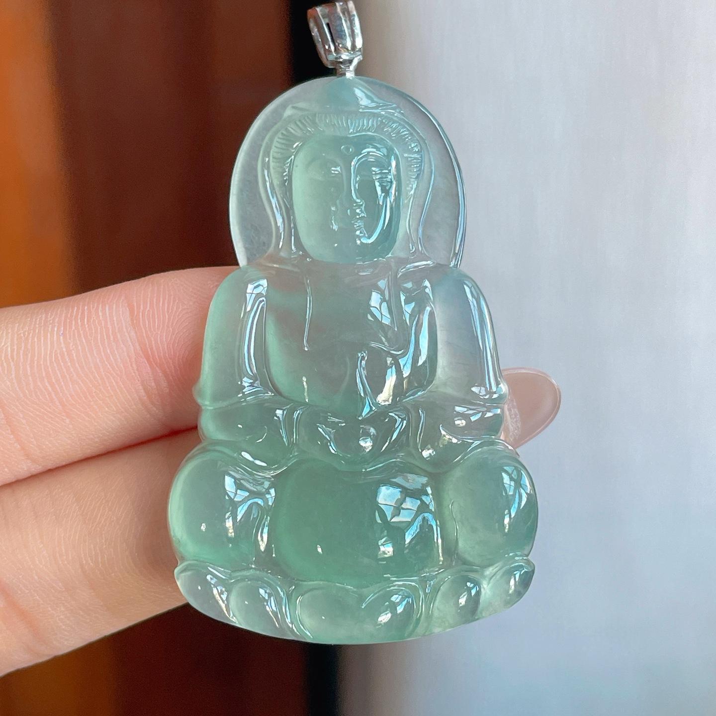 18k金扣冰种晴绿底翡翠观音（yc242749）