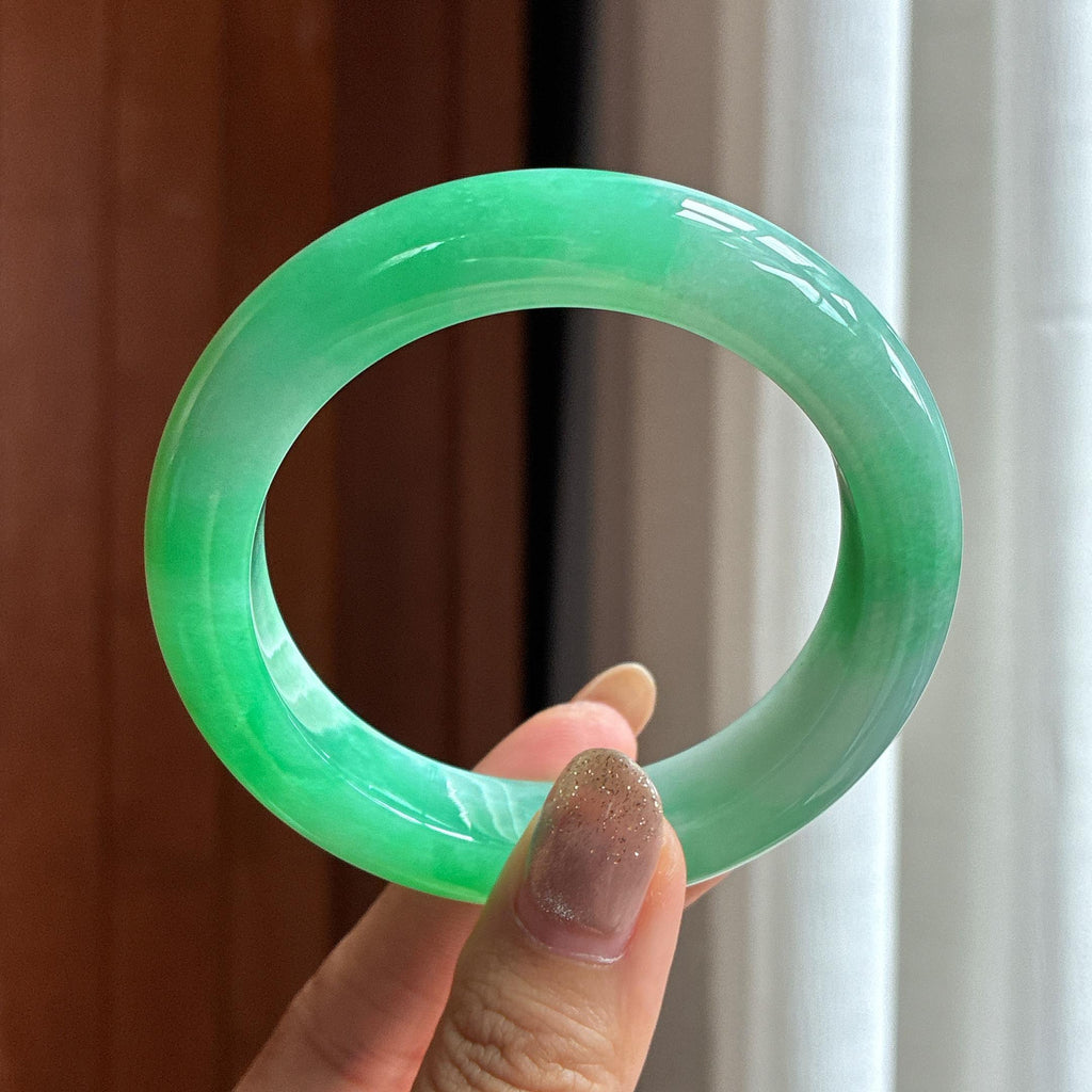 Vòng tay bình an ngọc phỉ thúy băng lạp mang màu, vòng tay bình an chính khuyên, size 55, ngọc phỉ thúy tự nhiên loại A Myanmar (yc451494)