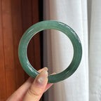 大圈口 糯冰油青圆条手镯 59圈 天然缅甸A货翡翠（yc457213）