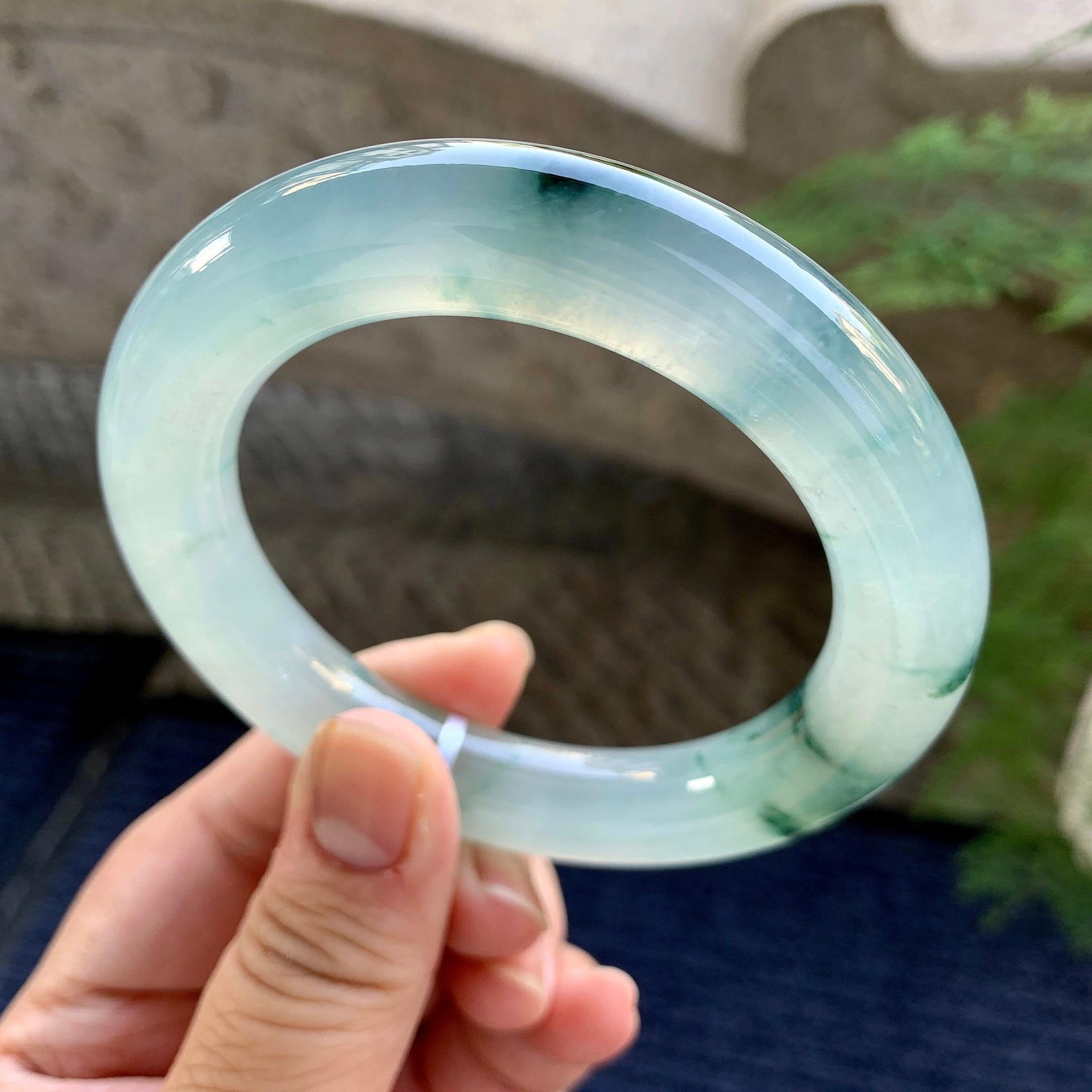 糯冰种飘花圆条手镯（58.3mm）（yc249470）