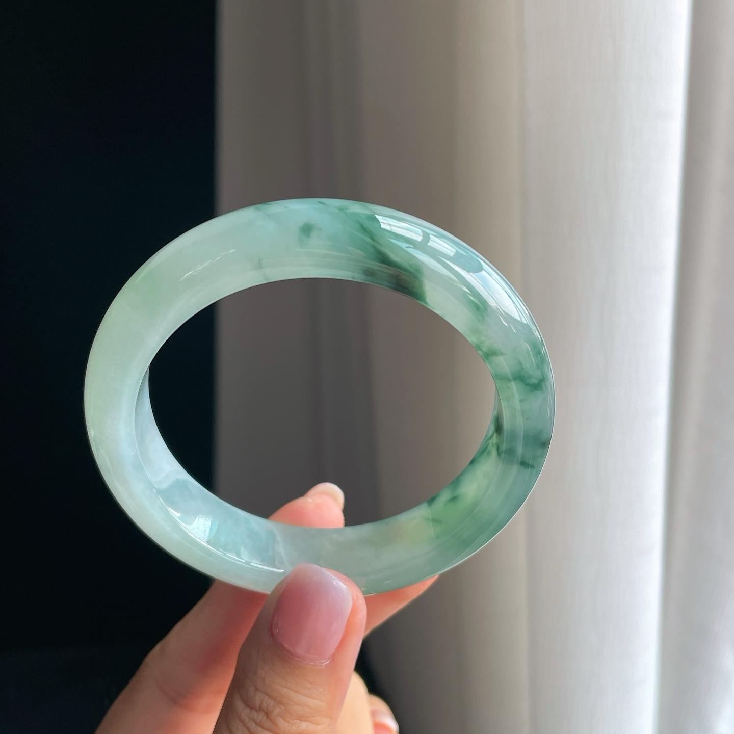 冰种飘花翡翠平安镯（57.3mm）（yc380334）