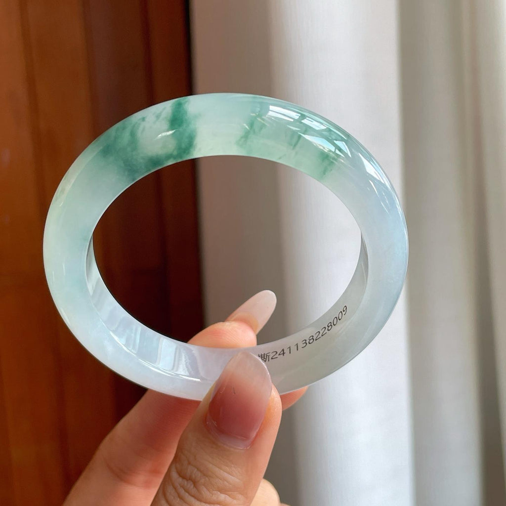 冰种飘花翡翠平安镯（55.5mm）（yc310359）