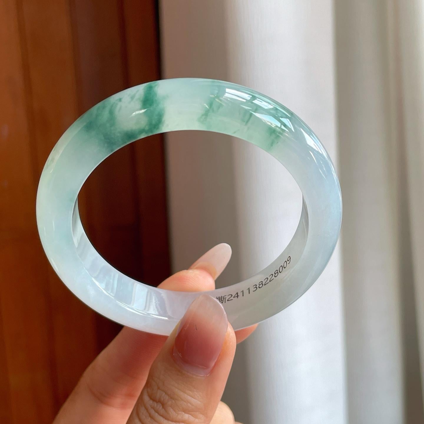 冰种飘花翡翠平安镯（55.5mm）（yc310359）
