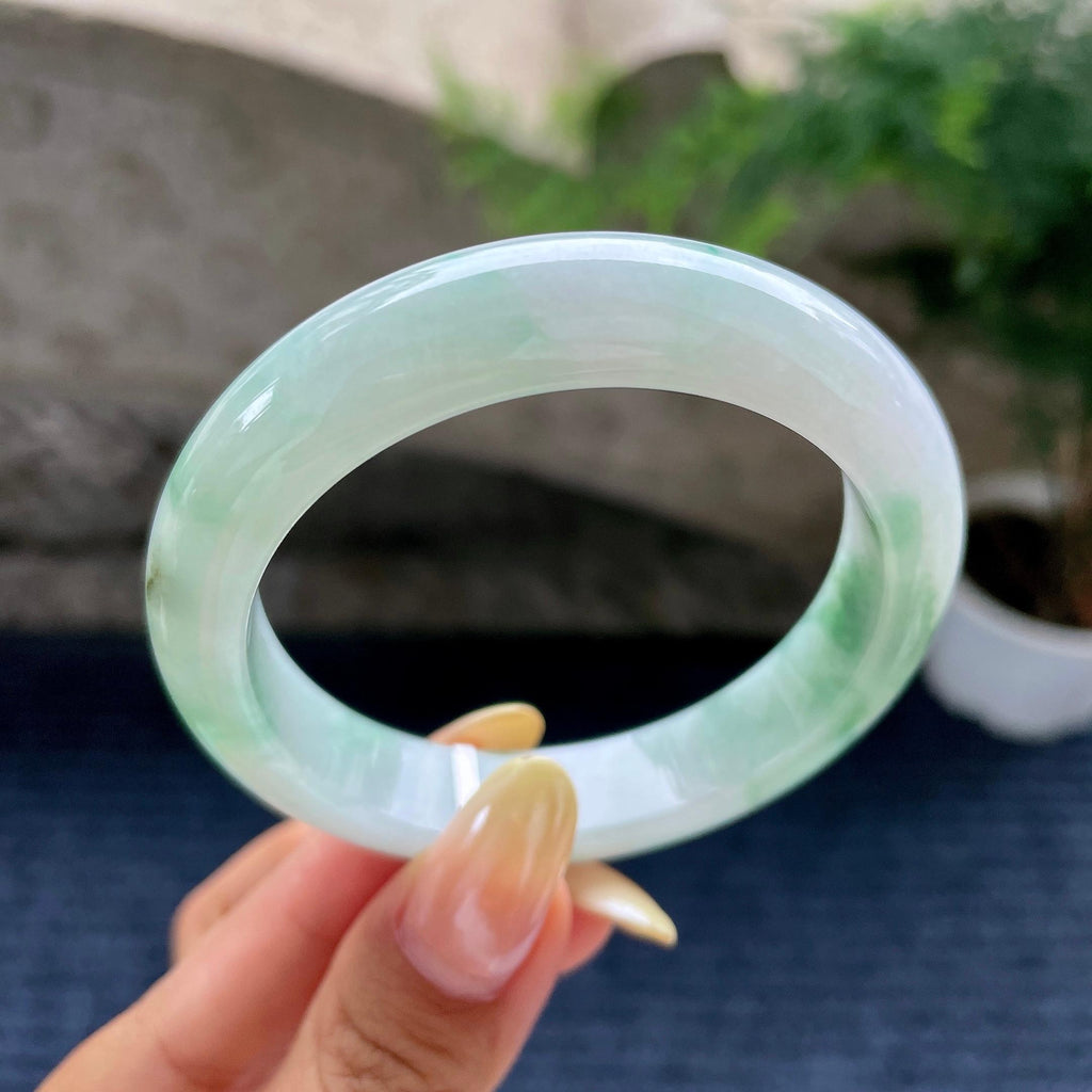 小圈口 细糯种飘花正圈平安镯53.8圈 天然缅甸A货翡翠（yc489145）