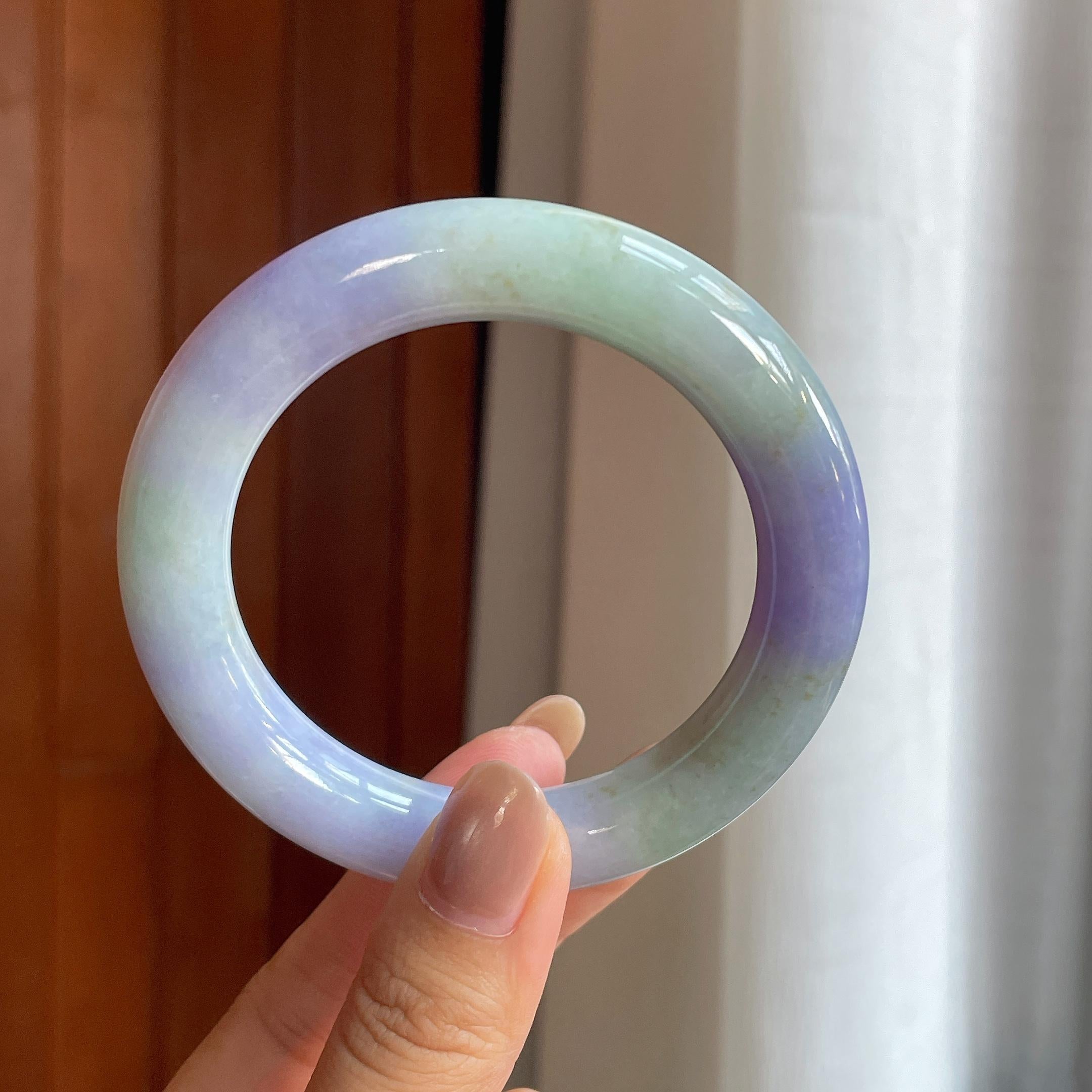 细糯冰紫罗兰翡翠圆条手镯（56.7mm）（yc415363）