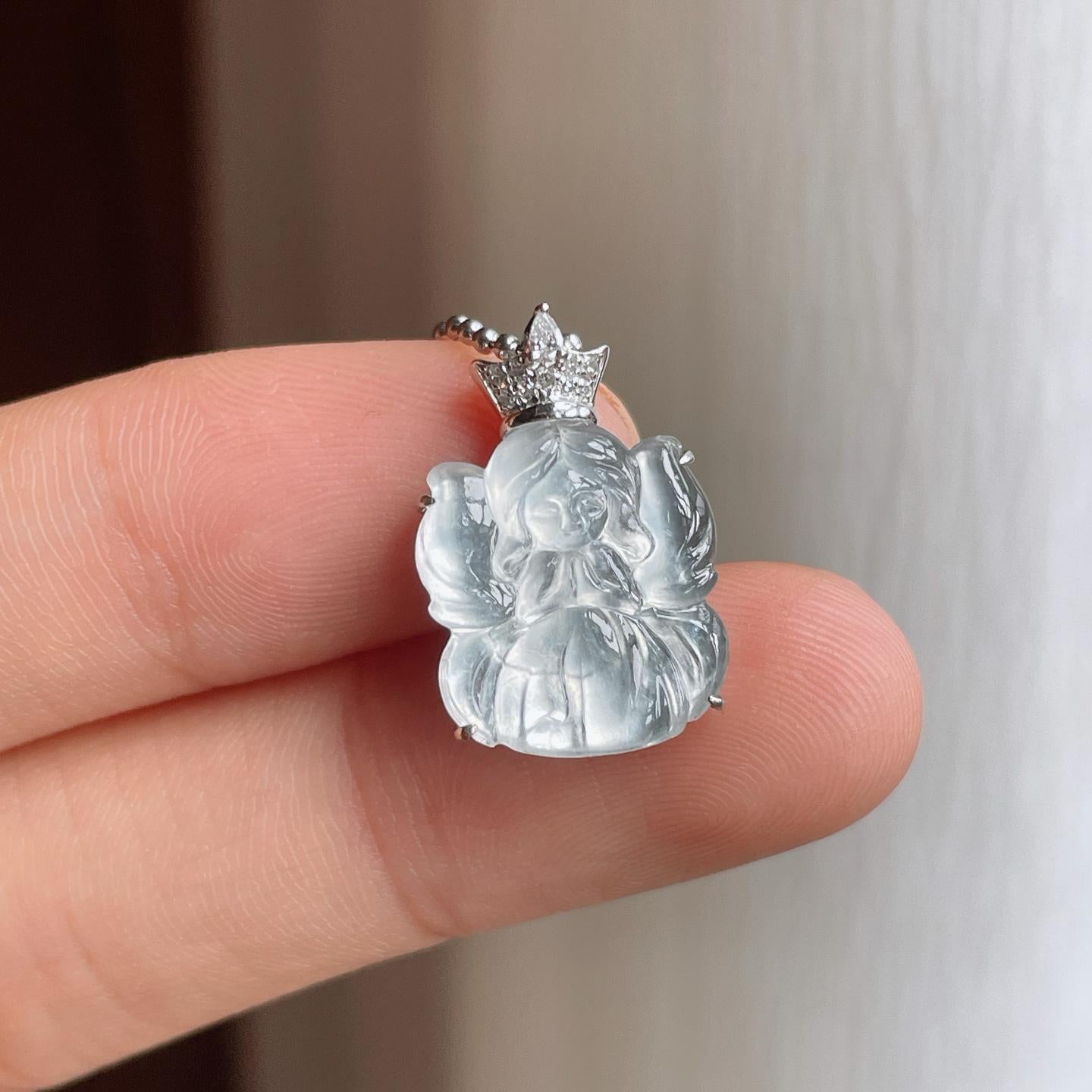 18k金镶玻璃种翡翠天使（yc248548）