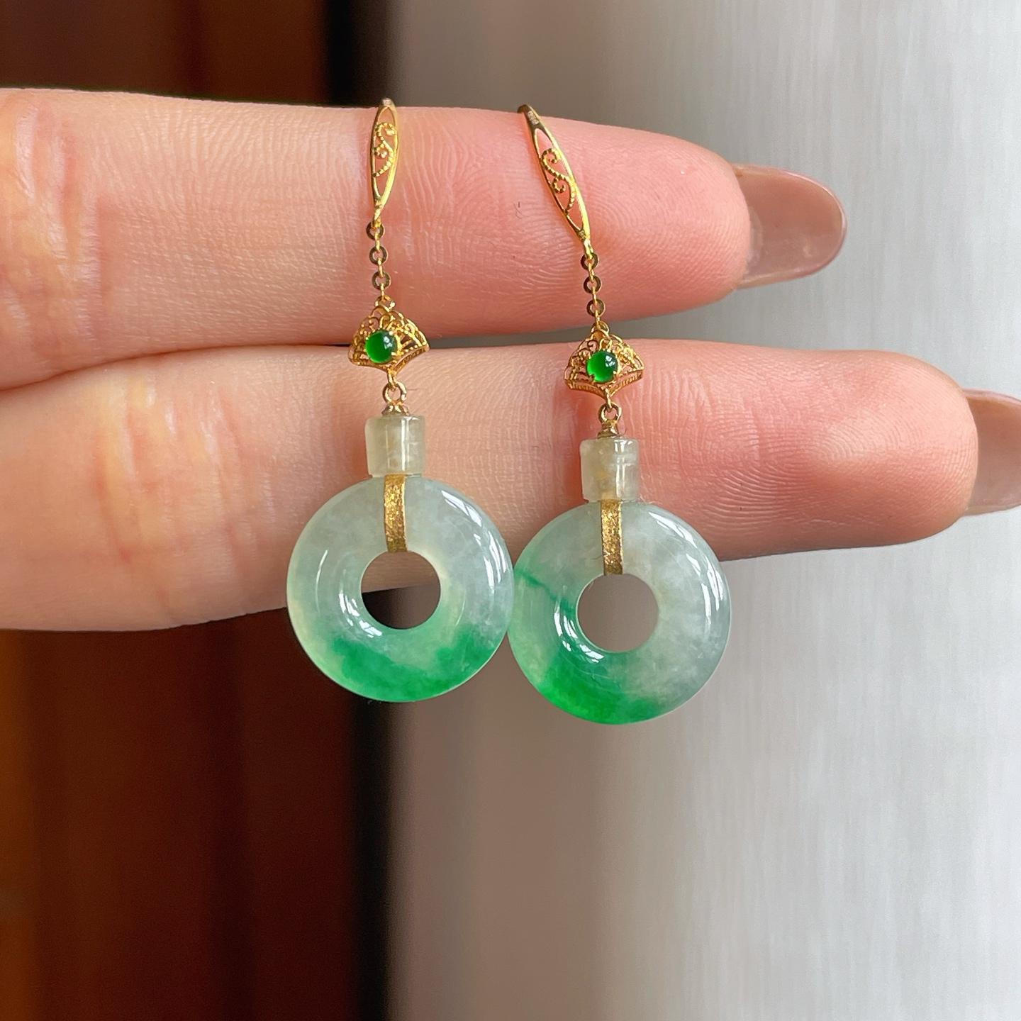 18k金镶冰种飘花翡翠耳饰（yc358344）