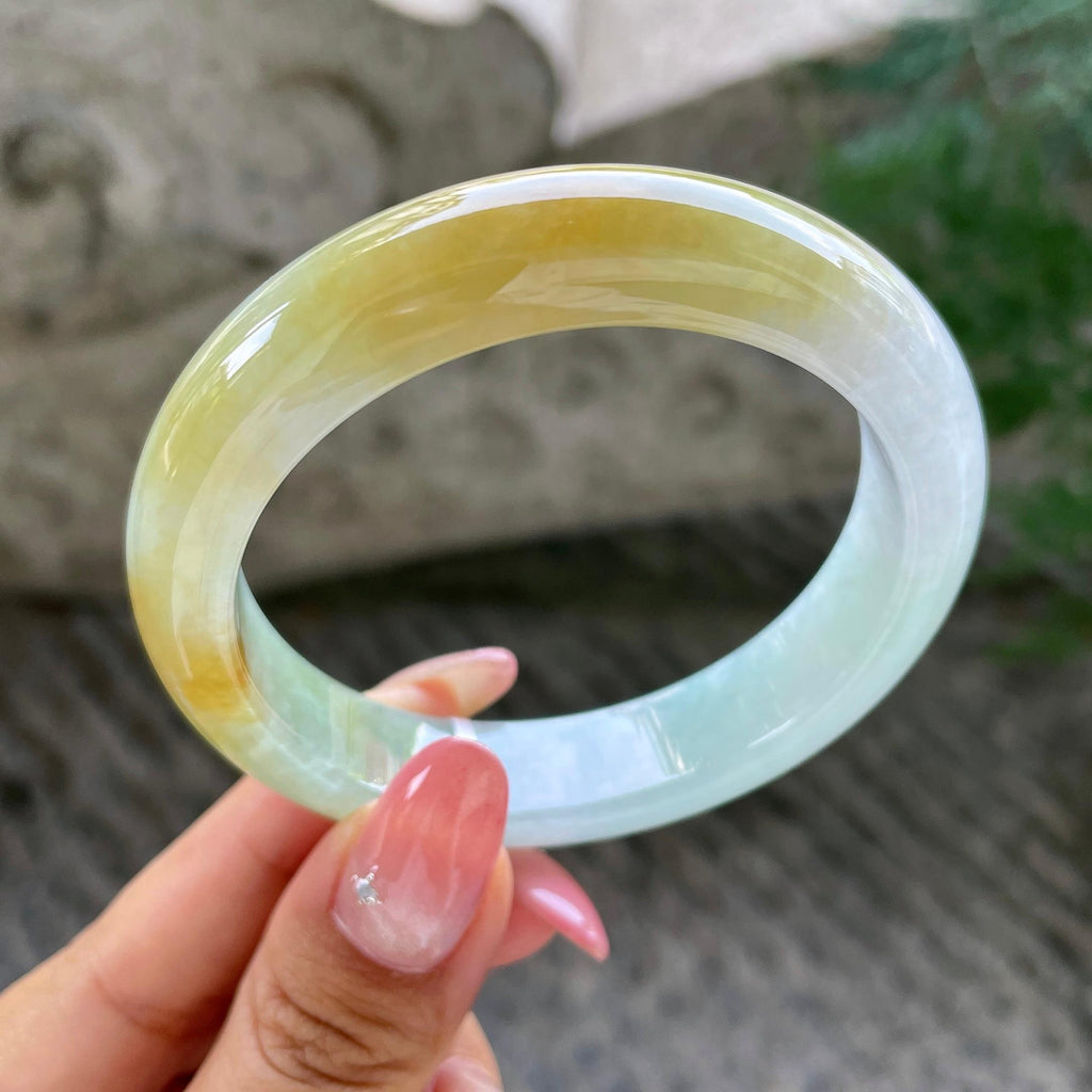 细糯种黄加绿正圈平安镯55.7圈         天然缅甸A货翡翠（yc431607）