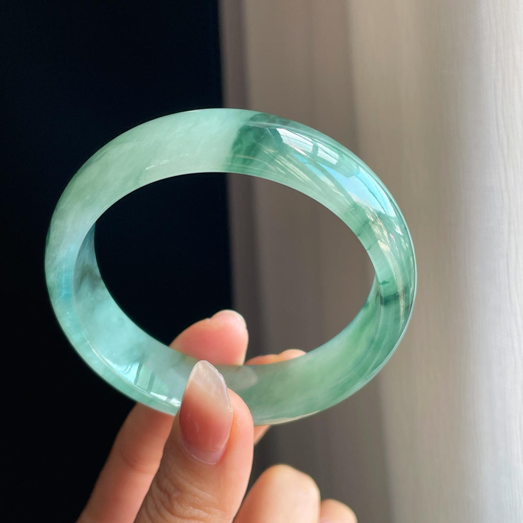 冰种宽版飘花翡翠平安镯（57.5mm）（yc323786）