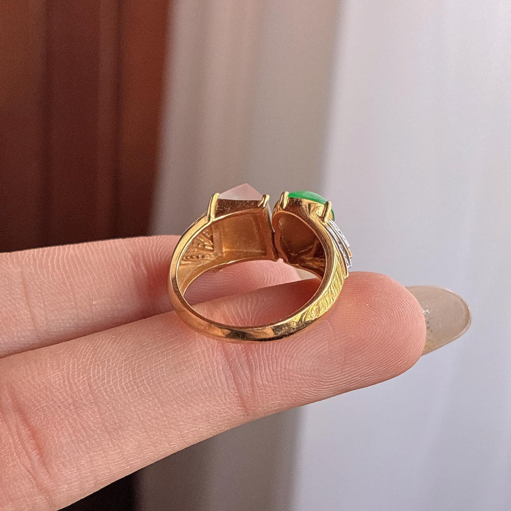 18k金镶冰种特色葫芦戒指 天然缅甸A货翡翠（yc507038）