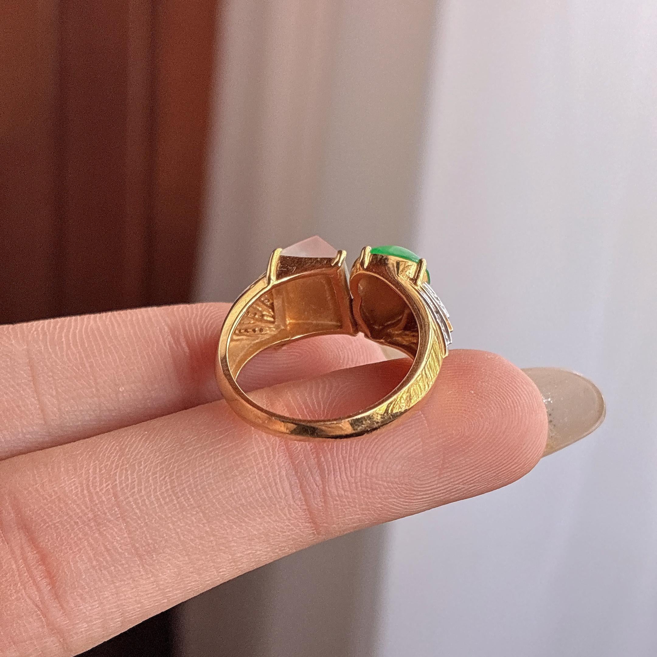 18k金镶冰种特色葫芦戒指 天然缅甸A货翡翠（yc507038）