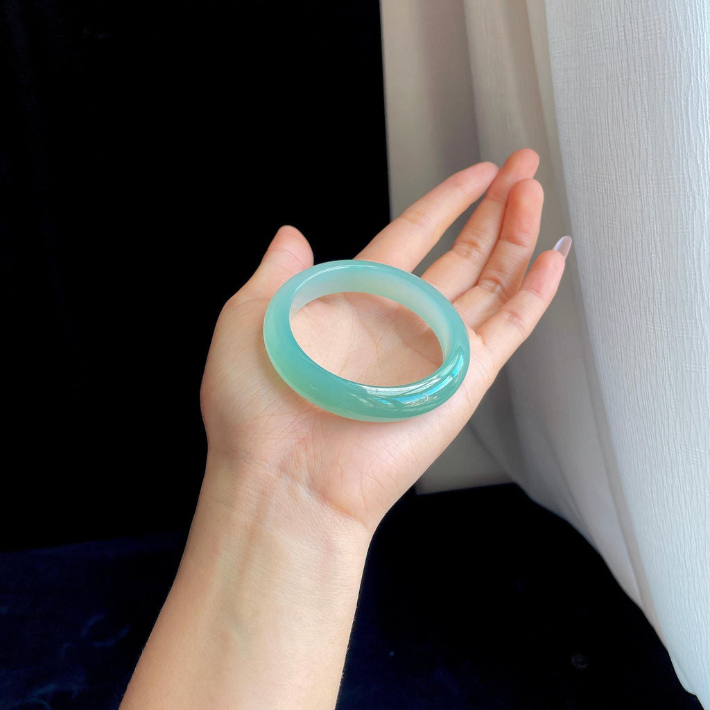 冰种晴水绿翡翠平安镯（52mm）（yc316830）