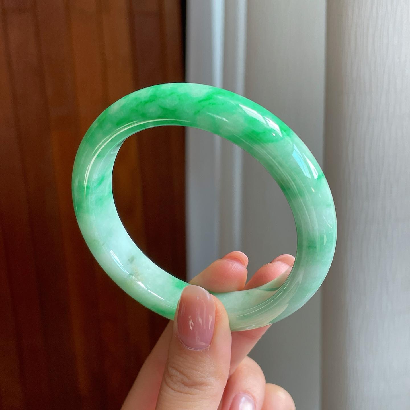 糯冰飘花翡翠平安镯（57.3mm）（yc323830）