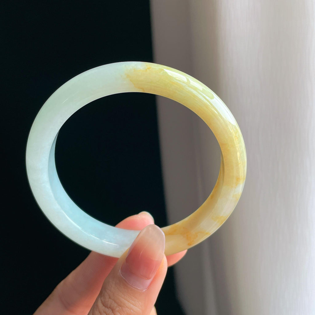 糯冰黄翡翡翠平安镯（58.5mm)（yc334677）