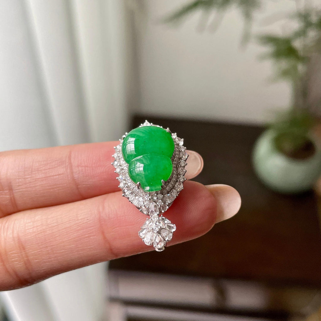 18k金钻镶糯冰种满绿葫芦吊坠（yc297946）