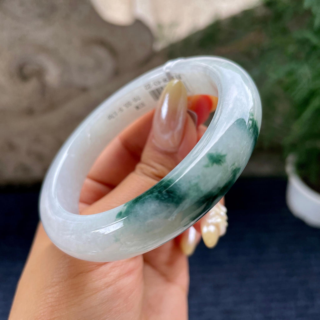 细糯种飘花正圈平安镯55.7圈 天然缅甸A货翡翠（yc464070）