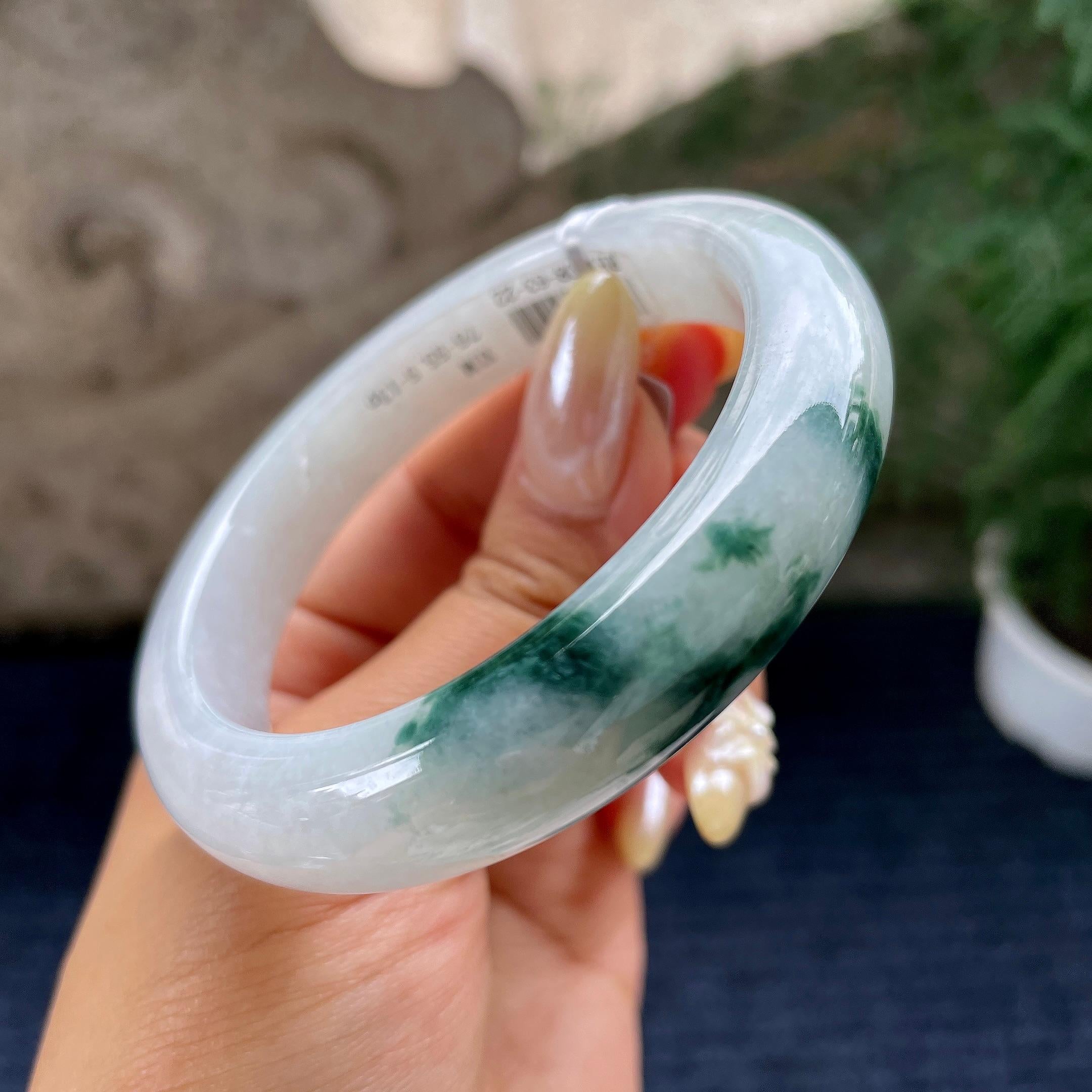 细糯种飘花正圈平安镯55.7圈 天然缅甸A货翡翠（yc464070）