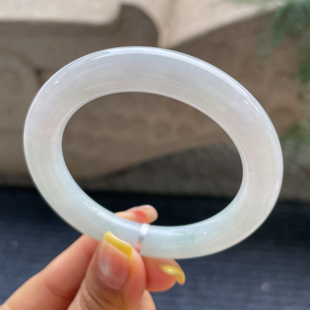 小圈口    细糯种飘花圆条手镯53.6圈     天然缅甸A货翡翠（yc371523）