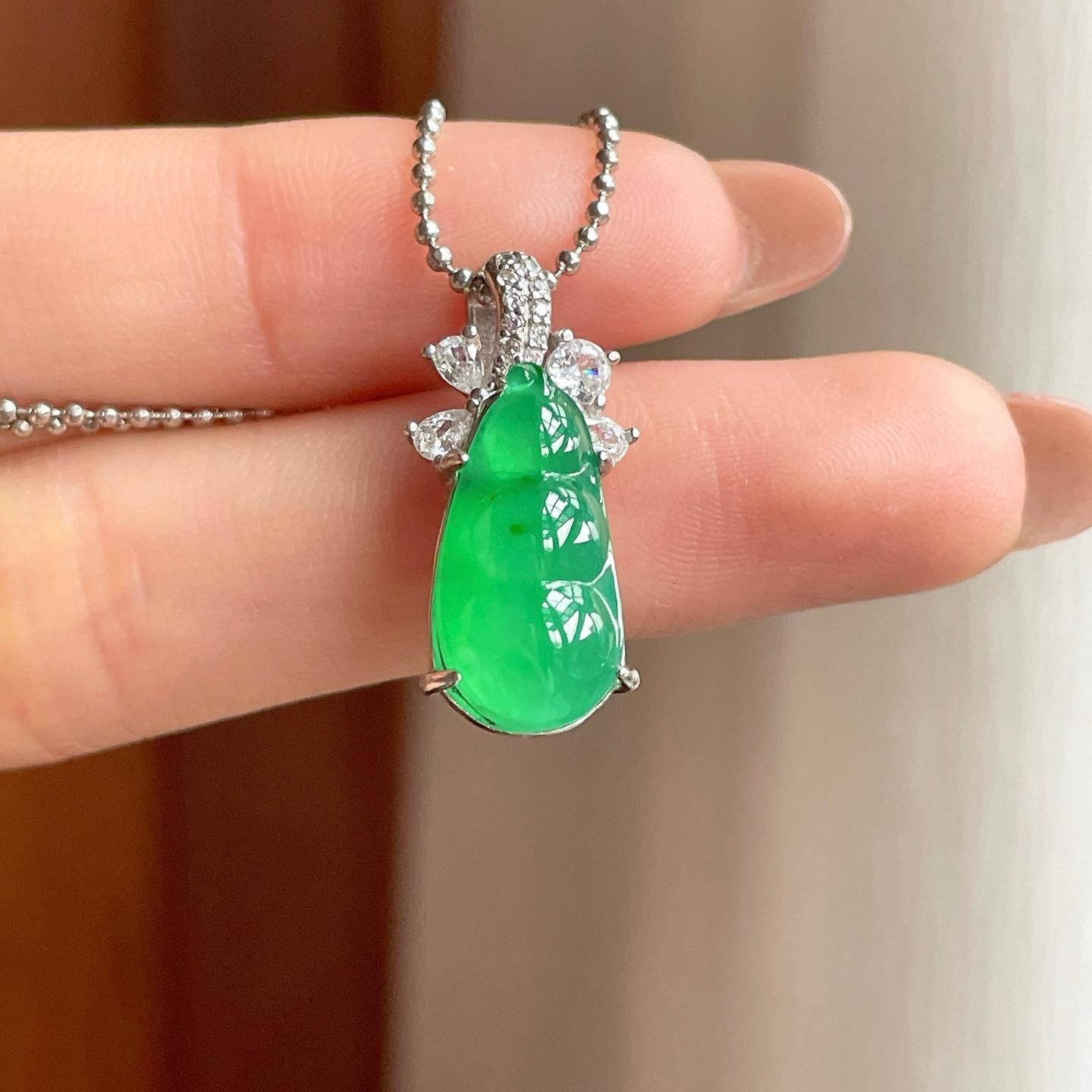 S925银镶冰种满绿翡翠豆子（yc352467）